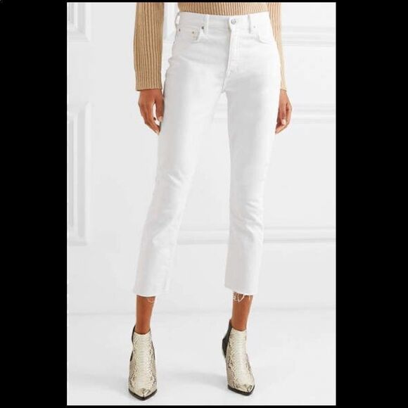 GRLFRND Reed White High Rise Raw Hem Stretch Straight Cropped Jeans 31 - Picture 1 of 11